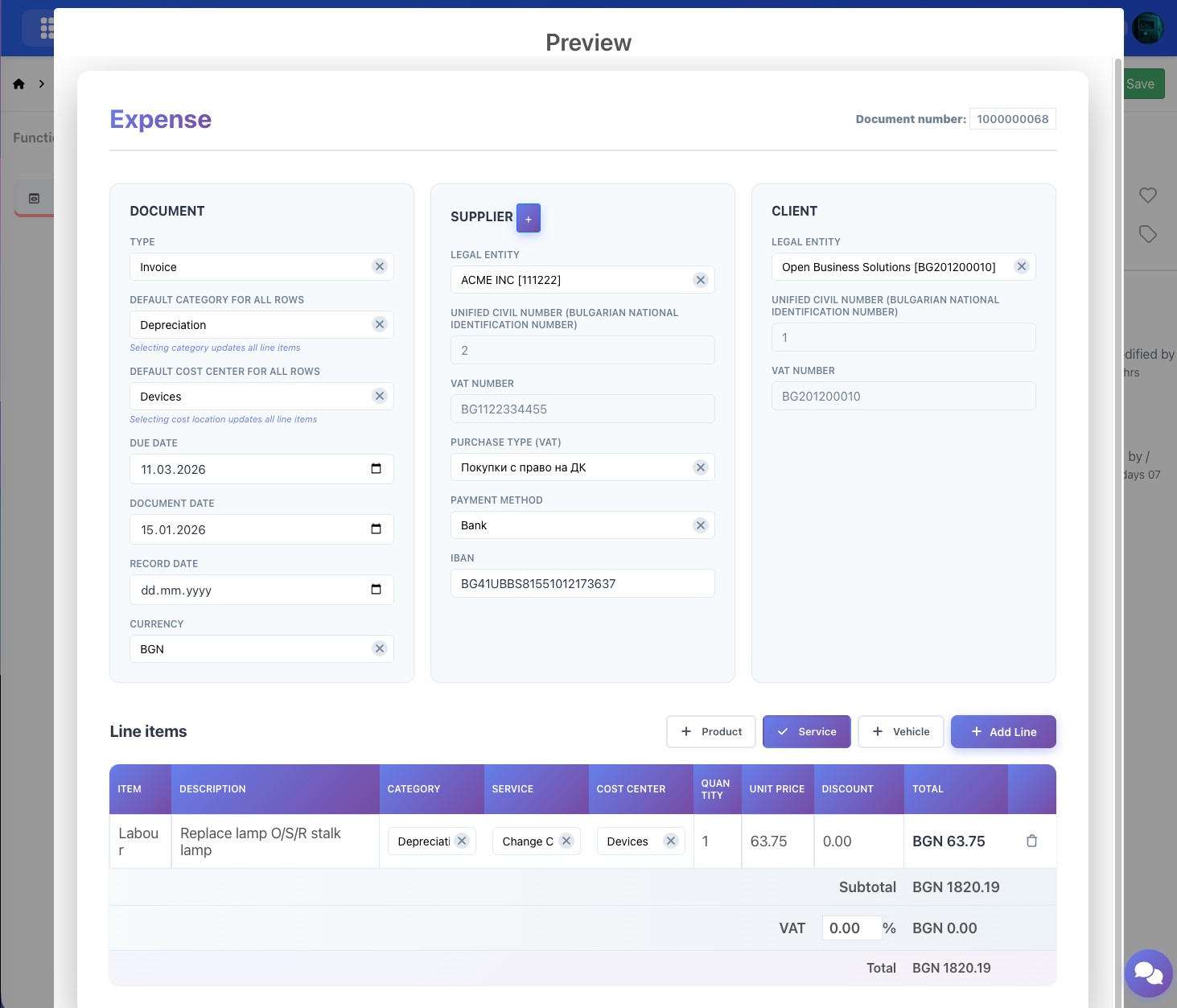 AI Expense Document Interface